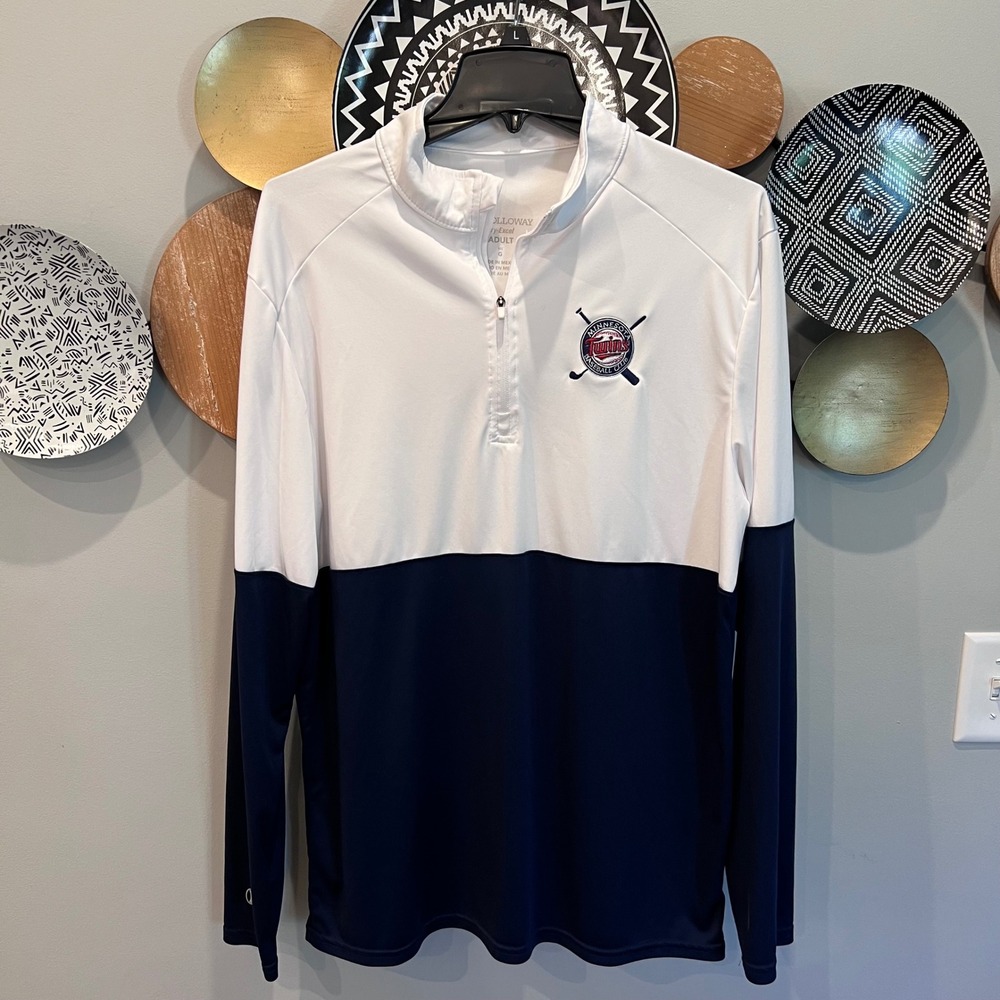 Holloway Mens Minnesota Twins Quarter Zip Pullover White Navy Colorblock Large